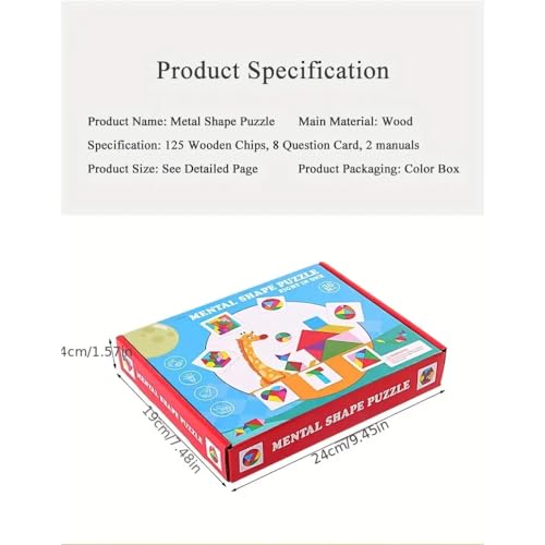 Image of PLUSPOINT Wooden Puzzle 68 Pattern Shape Blocks with 8 Activity Cards Montessori Educational Learning Toy Game,Geometric Shape Blocks Pattern (Geometric Puzzle)