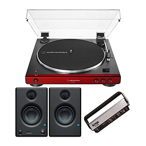 Audio-Technica Red Turntable with Monitor Speakers