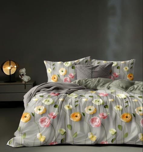 Image of 1 Reversible Comforter Super King Size 108 x 108 Both Side Same Print 1 Bedsheet King Size 108 * 108 inches and 2 Pillow Cover 4 Pieces Bedding Set | AC Quilt | AC Dohar-Multicolor