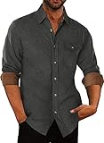 Eigenschaften: 100% Baumwoll Langarmhemden für Männer, Flanell Einfarbige Button-Down Hemden, Freizeithemd, hergestellt durch weiches Baumwollgewebe, das am bequemsten Verschleiß gibt, Ärmel tragen als 3/4-Ärmel oder Vollarm.