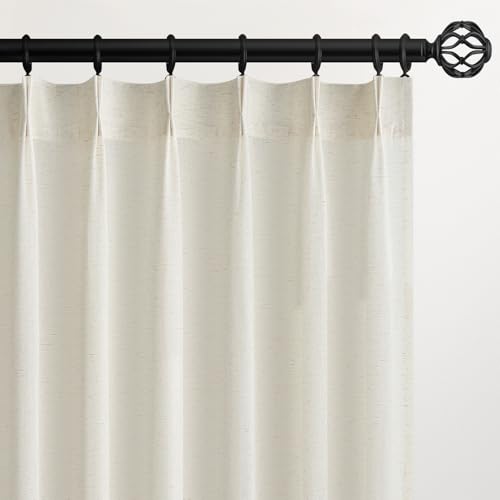 Topfinel 132 Inch Pinch Pleated Linen Curtains 2 Panels,Natural Semi