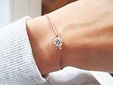  Armband mit CZ Diamant 925er Sterlingsilber Personalisiert  Silberarmband Minimalistisch Filigran Dezent Hellbraun Braun Marone