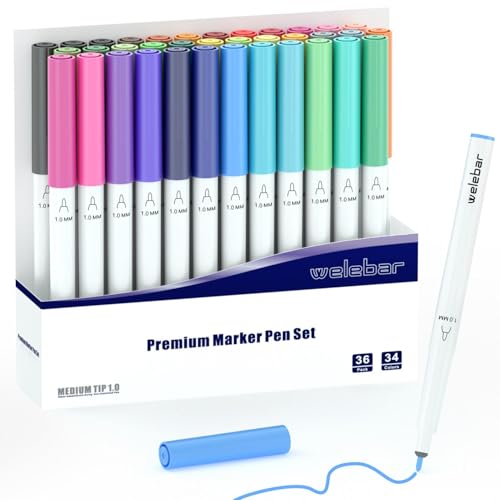 Welebar 1,0 Spitze Marker Stifte für Cricut Maker 3/Maker 4/Explore 3/Explore 4/ Air 2, Set mit 36 Stück, Medium Point Stifte für Schreiben und Zeichnen, Kompatibel mit Cricut Schneidemaschine