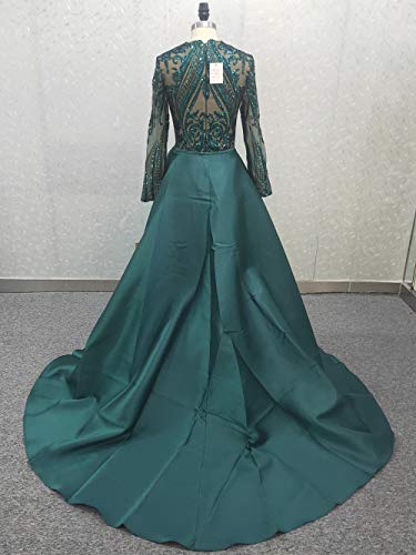 Kumeng Green/Burgundy/Navy Blue Sequined Satin Mermaid Prom Evening Party Dress Celebrity Pageant Gown Detachable Train (Green, 8) #TOP4