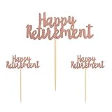 Unimall Pack of 25 Rose Gold Glitter Happy Retirement Cupcake Topper and Cake Topper Retirement Part
