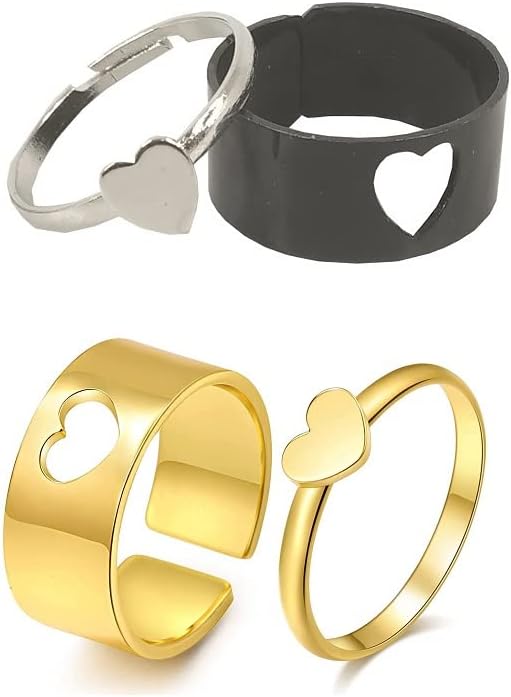 GenericDe-Ultimate CMB7754 Multicolor Valentine's Day Special Adjustable Size Romantic Couple Friendship Promise Matching Punk Heart Design Open-Cuff Finger Rings Set