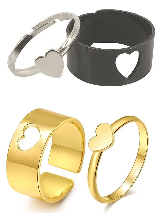 GenericDe-Ultimate CMB7754 Multicolor Valentine's Day Special Adjustable Size Romantic Couple Friendship Promise Matching Punk Heart Design Open-Cuff Finger Rings Set