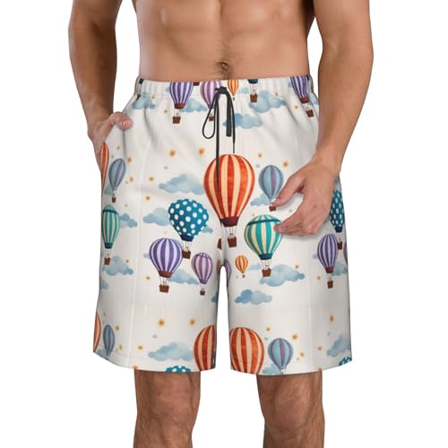 Hot Air Balloon Print Stylish Beach Shorts Swim Trunks Lightweight Breathable Summer Outdoor Activities