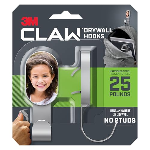 3M CLAW 25 lb Photo Frame Drywall Hooks, 2 Customizable Hooks