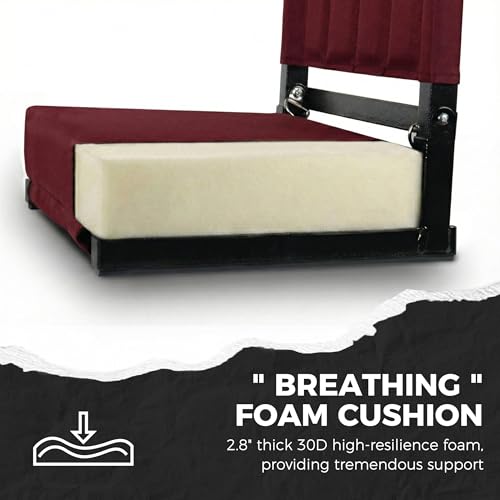 Image of SPORT BEATS Stadium Seats with Back Support Bleacher Chairs with Back and Cushion Thick Padded Bleacher Seats Includes Shoulder Strap Maroon 2pcs Regular - 17 inch W x 12 inch D x 16.5 inch H
