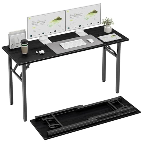 TEMI Long Computer Desk Folding Table - 55.1" Foldable Office Desk, No Assembly, Perfect Writing Table for Bedroom or Apartment, Portable Large Desk or Study Table with Compact Design, Dark Oak