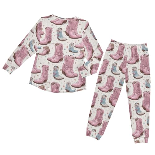 Cowgirl Boots with Stars Soft Pajama Set for All Seasons,Breathable Pjs Long Sleeve Sleepwear,Comfy Loungewear 2 Piece Underwear Set 4T2