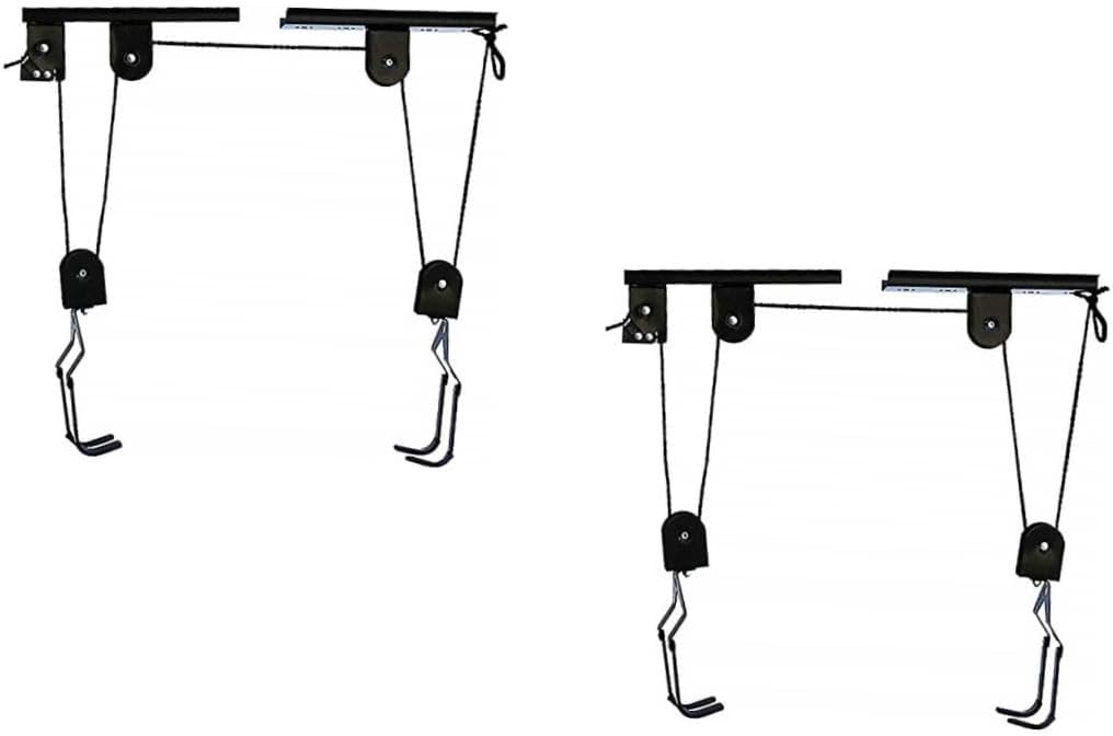POPETPOP 2sets Wall Mounted Bike Storage Rack Indoor Smooth Pulleys for Efficient Garage Space Optimization Easy Ceiling Hook Installation for and Equipment