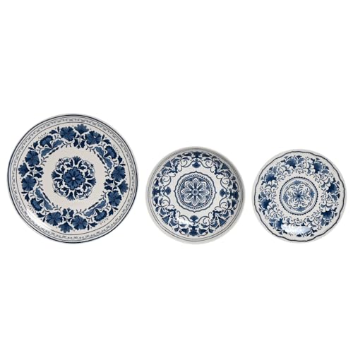 Assiettes en porcelaine résistantes bleu ethnique pour simplifier les repas