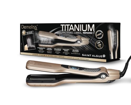 Demeliss SAINT ALGUE - Stoomstijltang TITANIUM - Zwevende platen, Titanium coating - Ultra-krachtige Stoom - Geïntegreerd reservoir XL 40 ml - Afneembare Kam - Alle Haartypes