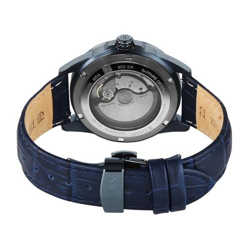 Image of Titan Aion Concealed Automatic Analog with Power Reserve Indicator and Blue Dial Blue Leather Strap Watch for Men - 90224QL01