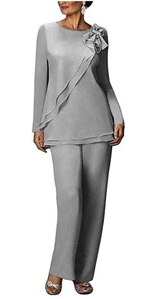 Leader of the Beauty Women's Two Pieces Outfit Wedding Formal Gowns Chiffon Pants Suits for Mother of The Bride Plus Size 20 Grey