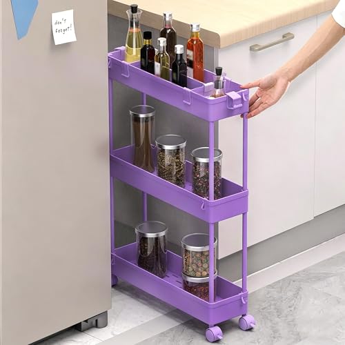 Image of SPACELEAD 2-piece Set Slim Storage Cart 3 Tier,Bathroom Organizer Rolling Utility,Mobile Shelving Unit Slide Out for Office, Kitchen, Laundry Room & Narrow Places