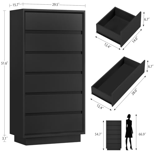 Image of TEENFON 51.6 inch Tall Dresser for Bedroom with 7 Drawers, Black Dresser with Metal Slide, Bedroom Dressers, Wood Dressers & Chests of Drawers for Bedroom, Hallway, Black