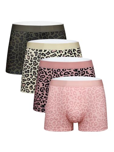 SweatyRocks Men's Boxer Briefs 4 Pack Leopard Print Mid Rise Breathable Underwear Sets