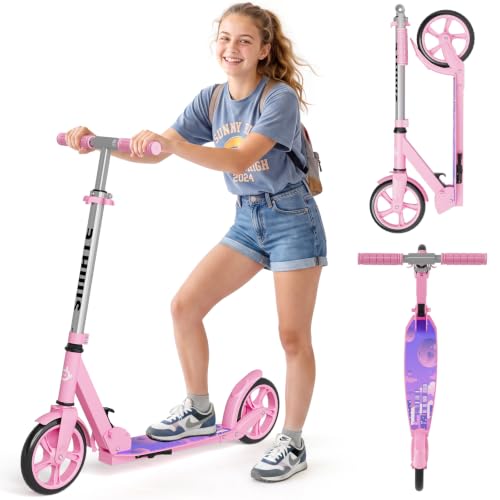 Image of SIMATE Kick Scooter for Kids Teens & Adults, 4 Adjustable Heights, 8IN All Terrain Big Wheels, Foldable and Lightweight, Gifts for Girls Boys