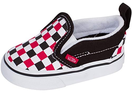 Vans Toddler T Slip ON V Checkerboard Black Racing RED Size 10
