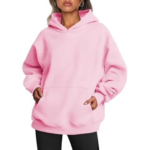 Famulily Womens Hoodies Fleece Lined Loose Fit Hooded Sweatshirts Casual Comfy Pullover Fall Winter Workout Tops Pink M Cover
