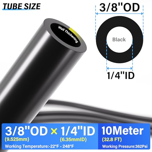 TAILONZ PNEUMATIC Air Line DOT 3/8 inch od Black Pneumatic Nylon Tube 32.8ft Air Brake Tubing Nylon Hose