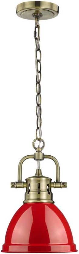 One-Day Sale: Up to 50% Off Golden Lighting 3602-M1L AB-RD Duncan Mini Pendant, 6.5 L x 6.5 W x 10.25 H, Aged Brass with Red Shade