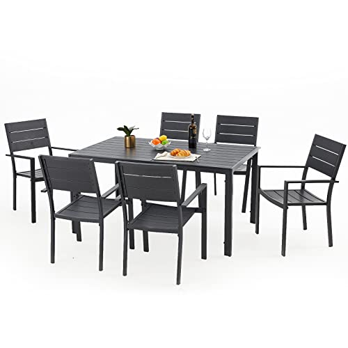 Aecojoy 7 Piece Outdoor Dining Set, Aluminum Patio Table And Chairs Set For 6 With Rectangular Table And Stackable Chairs For Garden, Backyard, Black #TOP5