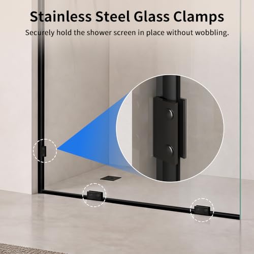 Image of DeerValley 36 inchx78 inch Fixed Glass Shower Panel, 3 /8'' Thick Shower Glass Panel, Frameless Tempered Glass Door, Bathroom Shower Screen with Hardware (Black)