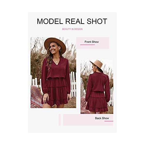 Dokotoo-Womens-Cute-Spring-Sexy-Deep-V-Neck-Ruffle-Chiffon-Lantern-Long-Sleeve-Elegant-Boho-Bohemian-Hawaiian-Flowy-Mini-Short-Skirt-Dresses-for-Women-Party-Casual-Fall-2021-Wine-Large Dokotoo Womens Cute Spring Sexy Deep V Neck Ruffle Chiffon Lantern Long Sleeve Elegant Boho Bohemian Hawaiian Flowy Mini Short Skirt Dresses for Women Party Casual Spring 2023 Wine Large