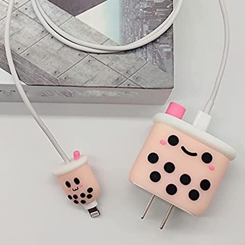 Cartoon 3D Design Protective Case for 18W 20W iPhone 14 13 12 11 Pro Max Fast Charging Cable Adapter Charger, Cute Cartoon Lightning Data Cable Case for iPhone Charger (Milk Bottle)