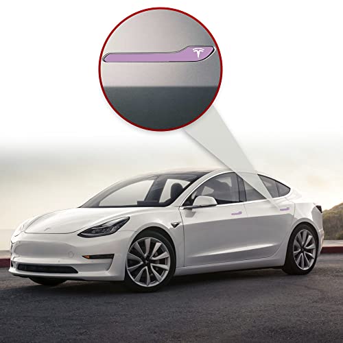 Image of IPG Compatible for Model 3 / Model Y /Juniper Door Handle Decal Sticker Wrap Kit (Set of 4) with Tesla Logo Personalize Your Tesla (Lilac)