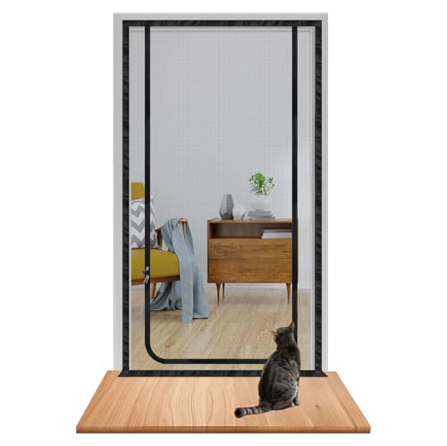 DBREAKS Puerta mosquitera para Gatos, Prueba de rasguños Pantalla de Mascotas con Cremallera Bilateral, para el salón, el Dormitorio, la Cocina, la balcón, 90 cm x 200 cm