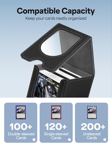 banloga Card Deck Box for MTG Commander, Card Case Holds 100+ Double-Sleeved Cards, Magic Card Box Fits for TCG/PTCG/CCG Card with 2 Dividers (Black&Gray)