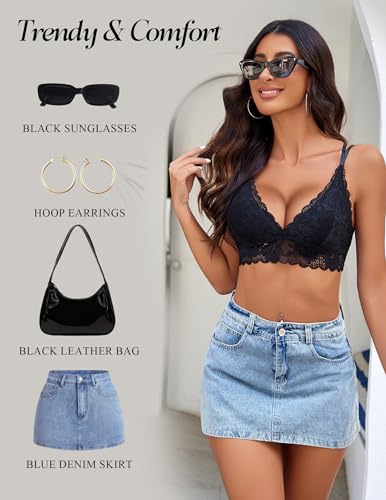 Image of Avidlove Bras for Women Floral Lace Bralettes Deep V Sexy Bras Cross Back Longline Bralette No Padded
