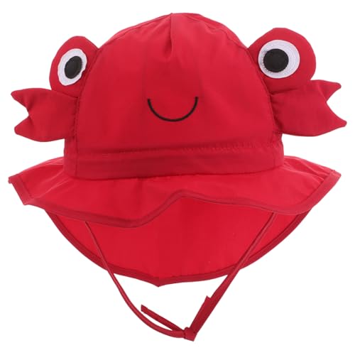 Beaupretty Sun Hat with Strap Cartoon Crab Design Wide Brim Beach Hat for Lightweight Quick Dry Sun Protection for Boys Ages Red
