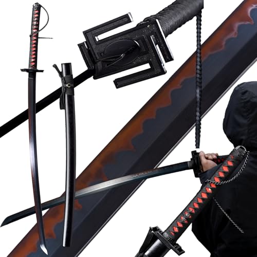 Bleach Kurosaki Ichigo Tensa Zangetsu Cosplay Japanese Samurai Sword Katana T10 Steel Real Hamon Red+Black Blade Full Tang Handmade