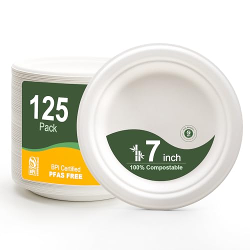 WELLIFE 7 Inch Paper Plates, 125-Pack Small Dessert Paper Plates Bulk, 100% Compostable Biodegradable Bagasse, Eco-Friendly Disposable Plate for Dessert,BBQ,Picnic,Party (BPI Certified,Microwaveable) WELLIFE 7 Inch Paper Plates, 125-Pack Small Dessert Paper Plates Bulk, 100% Compostable Biodegradable Bagasse, Eco-Friendly Disposable Plate for Dessert,BBQ,Picnic,Party (BPI Certified,Microwaveable)
