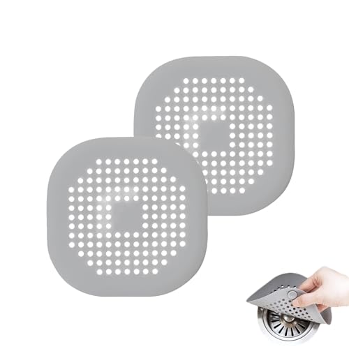 Eupneicu Coladores De Drenaje De Silicona[ 2 Piezas ], Silicona Atrapa Pelos Ducha con Ventosa, Ventosa Fuerte para Bañera, Baño, Cocina [Gris]