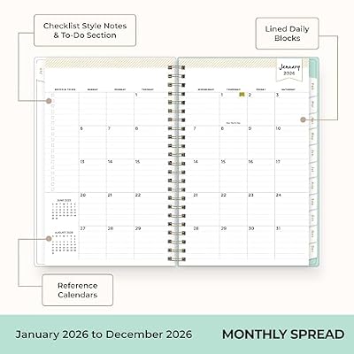Blue Sky Day Designer 2026 Weekly and Monthly Planner Calendar, January 2026 - December 2026, 5 x 8, Flexible Cover With Zip Pouch, Durable Twin Wire Binding, Storage Pocket, Includes Stickers, Tulip Garden Mint
