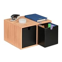 Relaxdays Schreibtisch Organizer, Bambus Schubladenbox, 2 Fächer, HBT: 14,5x24,5x20 cm, Schreibtischbox, Natur/schwarz