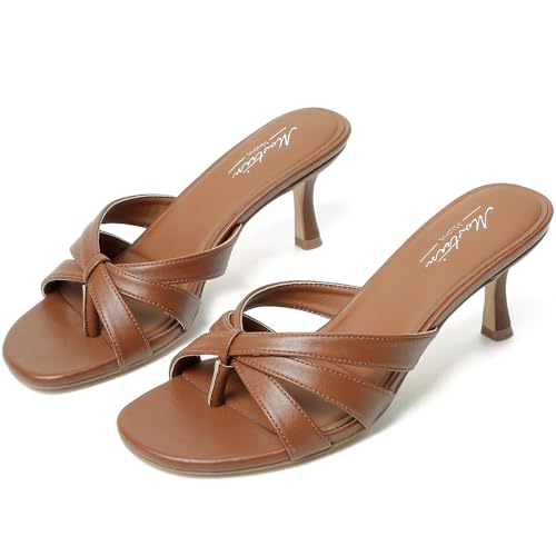 Image of Mostrin Kitten Heels for Women Pointed Toe Vintage Mules Heels Sexy Slip on Stiletto Backless Sandals for Party Wedding Daily