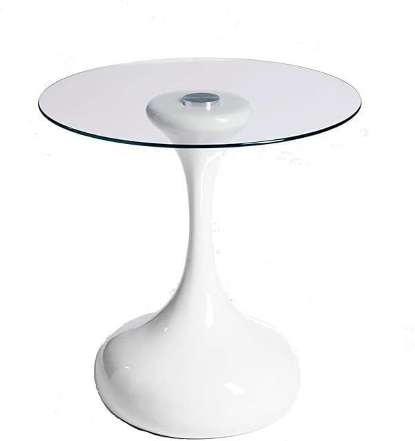 WHATSIZE ENTERPRISE - Hourglass Round Side Table - Modern Glass Pedestal for Living Room End Tables & Bedroom Furniture - Bedside Tables, Night Stands, Lamp Tables & Telephone Tables - White