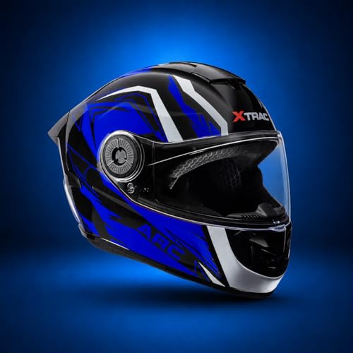 Image of Xtrac Arc Full Face Graphic Helmet for Men & Women, ISI Certified Motorcycle Helmet with Scratch Resistant Wide Visor, Lightweight Design & Quick Release Chin Strap for Bike Riding