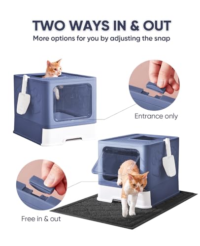 Image of Medario Cat Litter Box with X-Large Litter Mat and Scoop, Large Covered Litter Box with Lid, Enclosed Kitty Box,Front Top Entry Exit, Odor Control Easy to Clean (Upgrade Midnight)