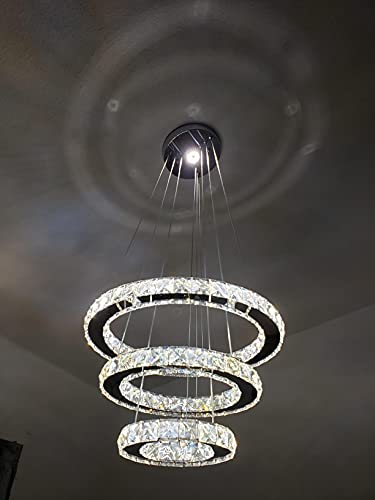 Image of Modern Crystal Chandelier Ring Hotel Dining Room Living Room Chandelier Led Light Fixtures Hanging Ring Foyer Bedroom Pendant Lights(10.5''&14.5&18.5'' Inch Dia,Warm White)