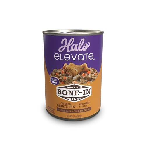 Halo Elevate Wet Dog Food Homestyle Bone-in Chicken Stew with Carrots & Spinach Recipe, Grain Free Canned Dog Food, 12.7 Oz Can (Pack of 6)