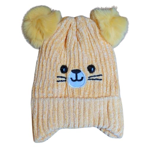 Gorro Touca Urso Infantil com Pompom Para Meninos e Meninas Com Forro de Pelinho Para Inverno (BR, A